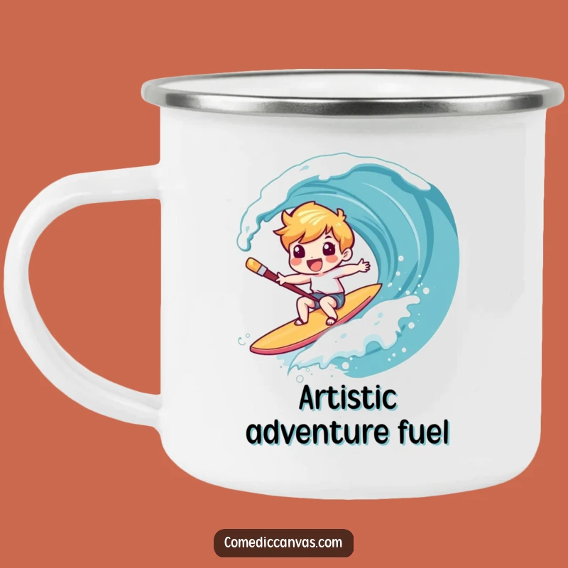 Funny Art Wave Paintbrush Camping Mug: Adventure with Creative Humor