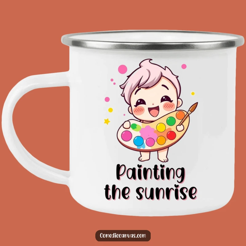 Funny Giggling Paint Palette Enamel Mug - Cheerful Outdoor Art Gift