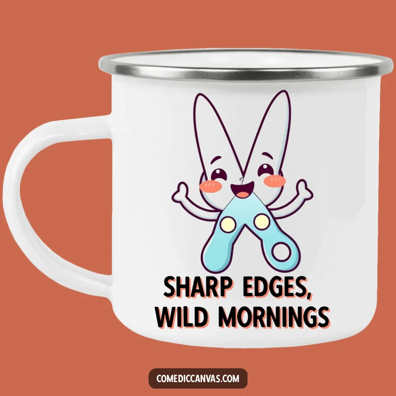 Funny Scissors Star Camping Mug: Cheerful Character Drinkware for Outdoor Adventures