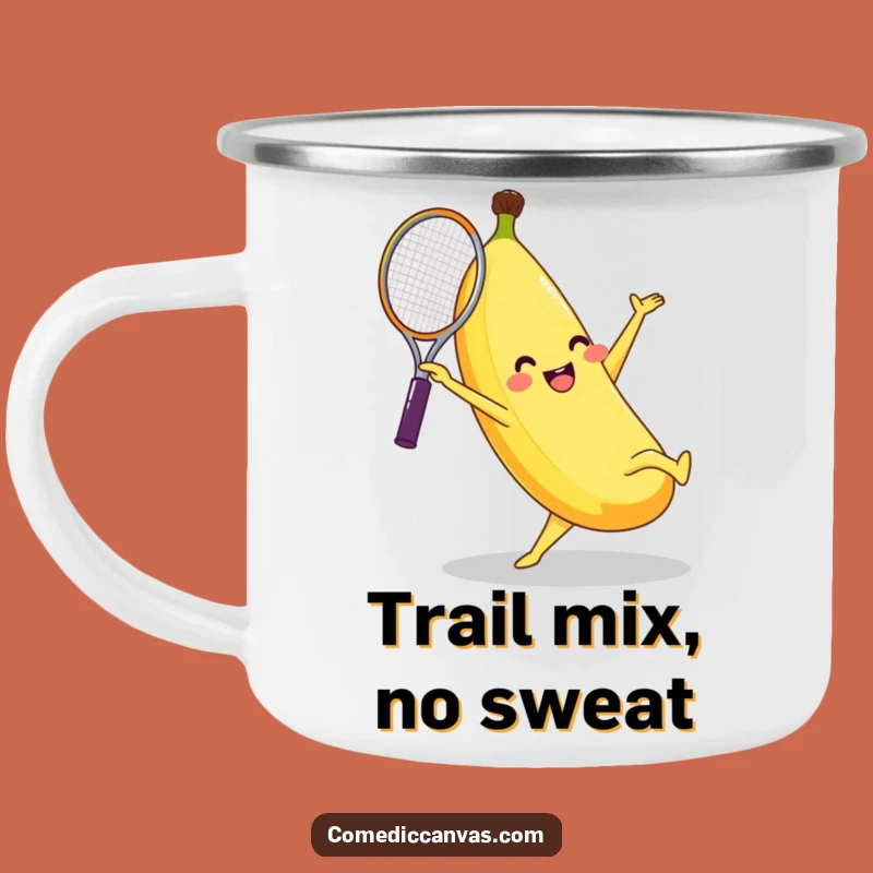 Funny Banana Tennis Cartwheel Camping Mug Adventure Fuelled by Laughter