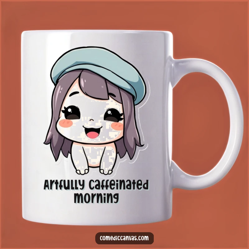 Funny Beret Grin Mug: Parisian Artist Character, Perfect Funny Gift