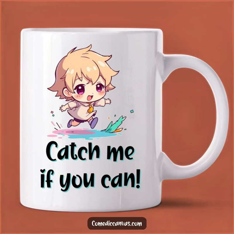 Funny Paint Splash Chase Mug: Whimsical Artist Moment, Perfect Funny Gift