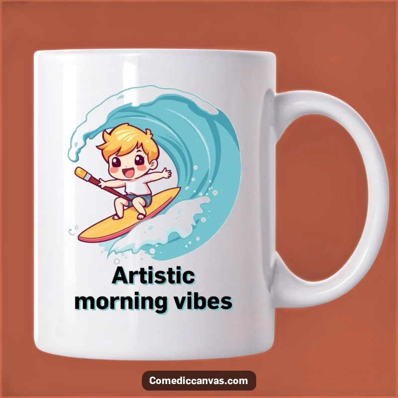 Funny Art Wave Paintbrush Mug: Hilarious Creative Surfer Gift