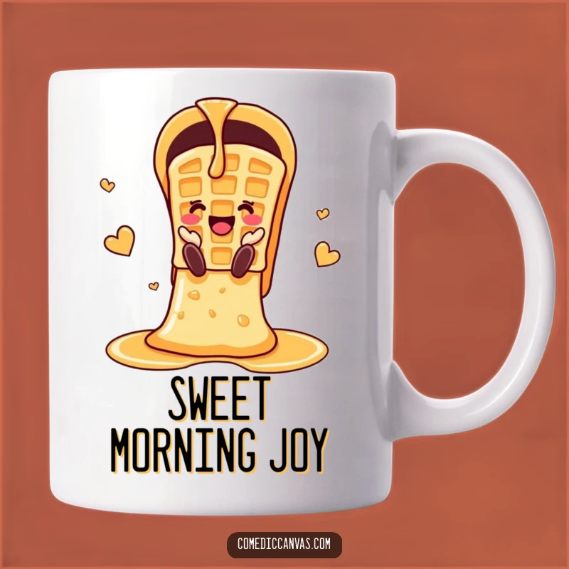 Funny Cheerful Waffle Syrup Slide Mug: Sweet Gift for Breakfast Lovers