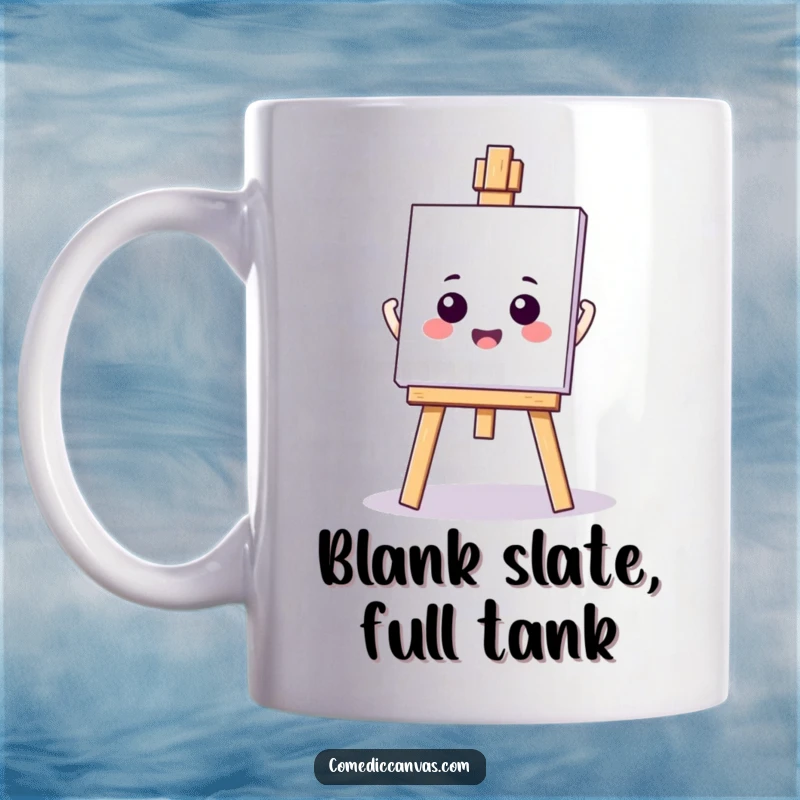 Funny kawaii easel holding a blank canvas eagerly, anticipating artistic creation, perfect for art lovers and gift-givers.