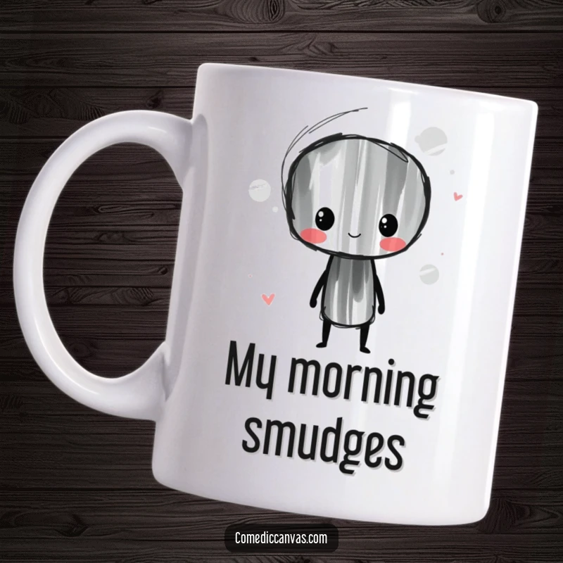 Funny Charcoal Stick Mug featuring a whimsical character smudging artful lines with a playful, creative expression.