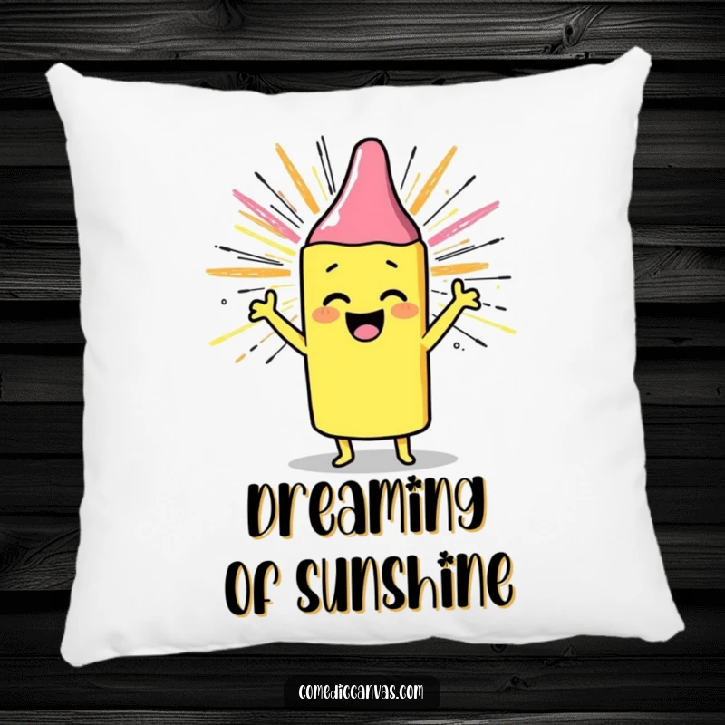 Funny pillow featuring a cheerful crayon drawing a sunburst, offering cozy comfort and bright decor, a funny gift.
