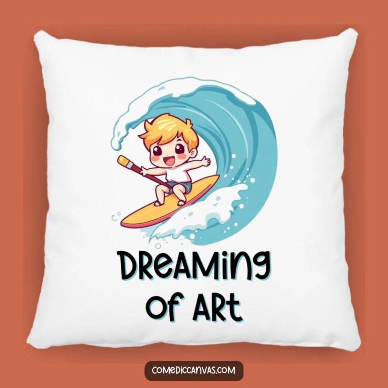 Funny Art Wave Paintbrush Pillow: Comfy Accent for Creative Spaces