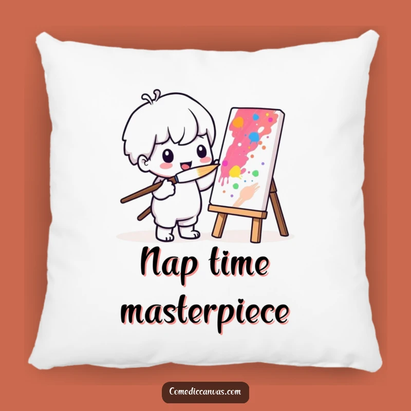 Funny Kawaii Painter Pillow: Cozy Art Accent, Adorable Funny Gift