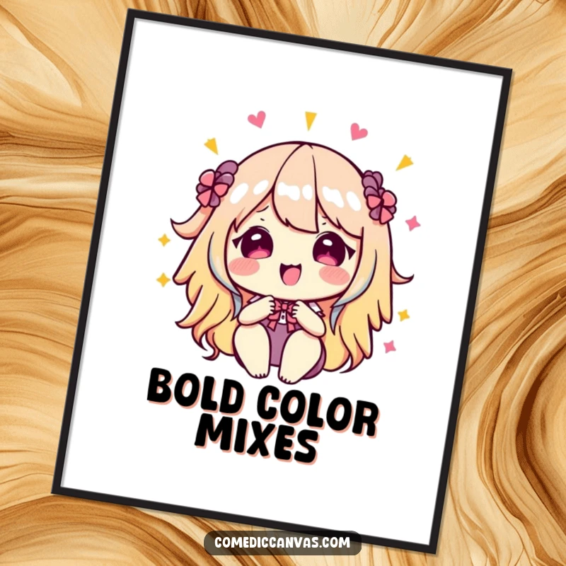 Funny kawaii artist's palette mixing bright, bold colors, a digital art print bringing instant joy and artistic humor.