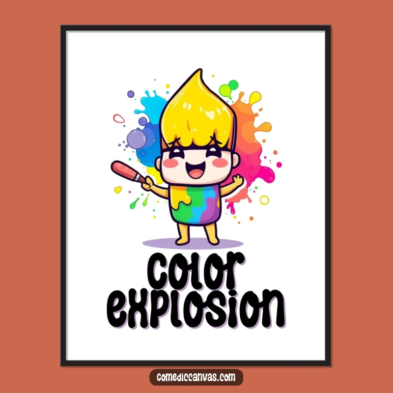 Funny Paintbrush Digital Art: Vibrant Rainbow Splatter for Instant Cheerful Decor