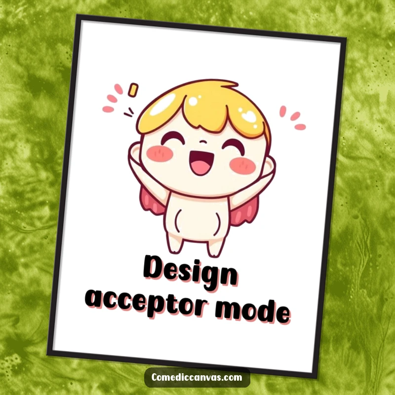 Funny digital art print of a cheerful art paper character excitedly accepting a colorful design, perfect for adding vibrant, humorous decor.