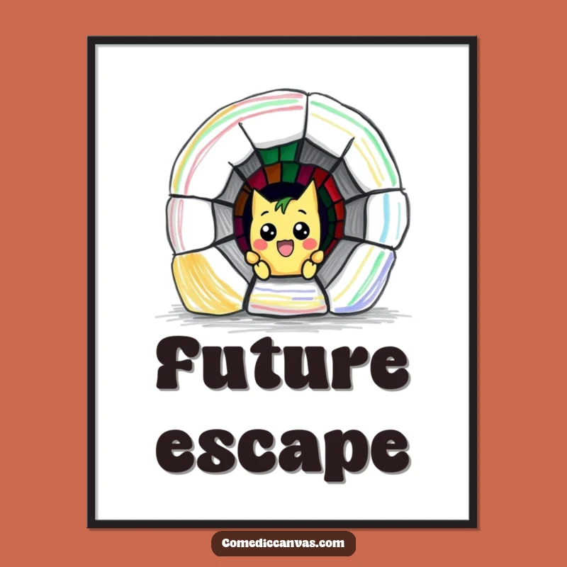 Funny Crayon Escape Digital Print: Mischievous Artist Drawing Funny Tunnel Art