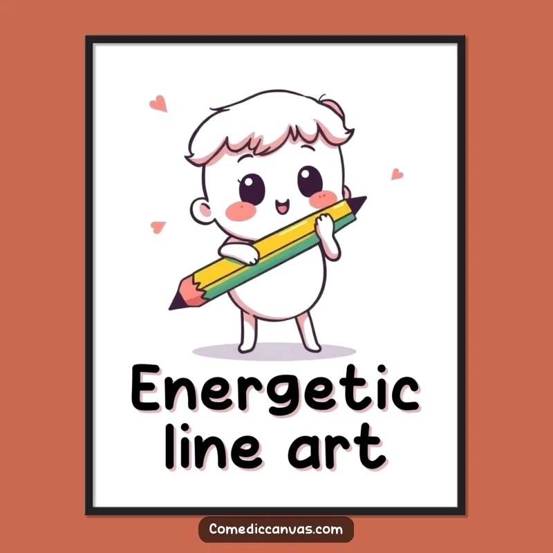 Funny Kawaii Pencil Digital Art: Energetic Sketch Instant Download - Perfect Funny Gift!