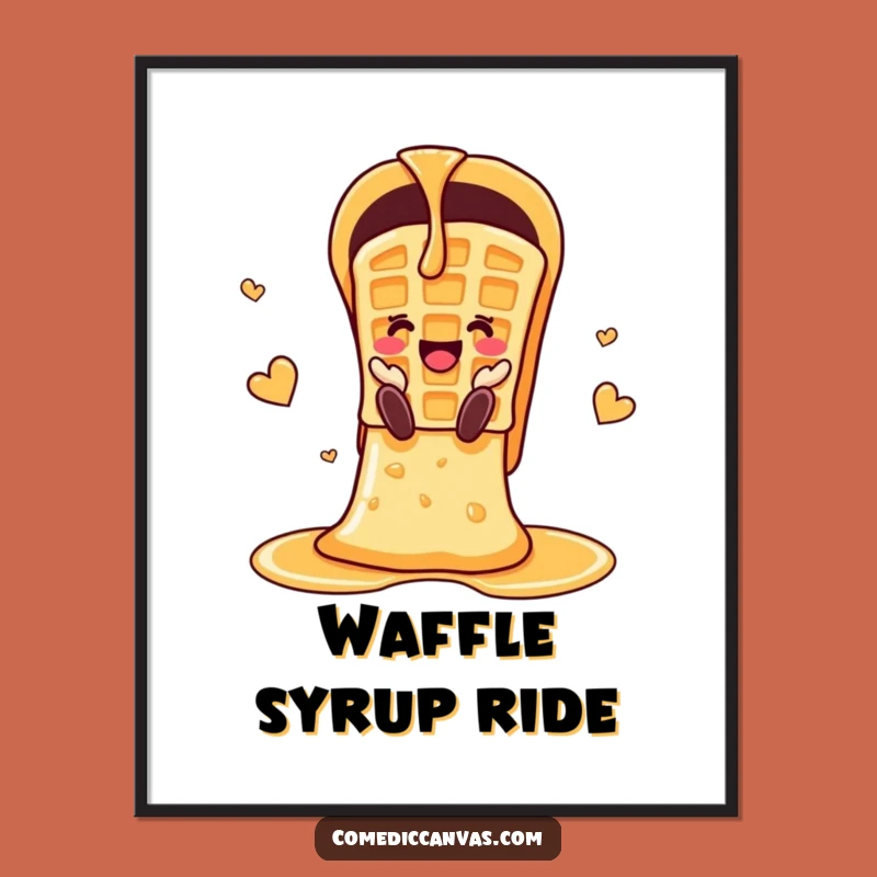 Funny Cheerful Waffle Syrup Slide Digital Art: Sweet & Joyful Wall Decor