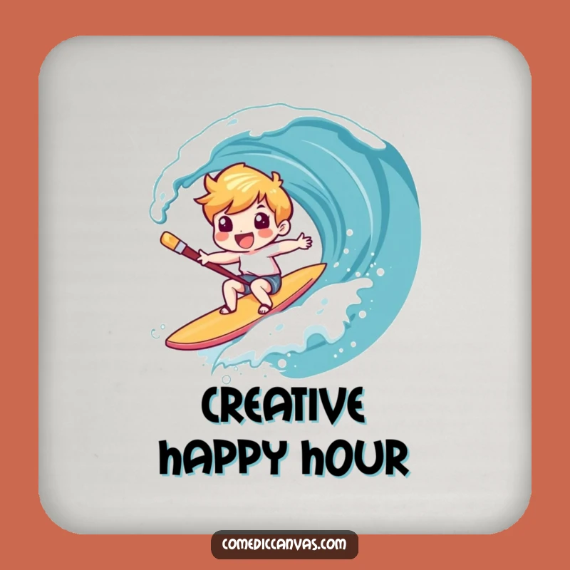 Funny Art Wave Paintbrush Coaster Set: Protect Surfaces with Creative Laughs