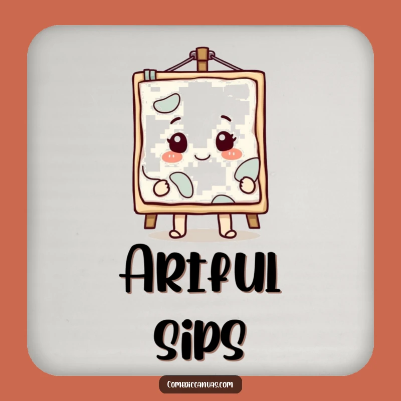 Funny Masterpiece Canvas Coaster - Smiling Character Surface Protection