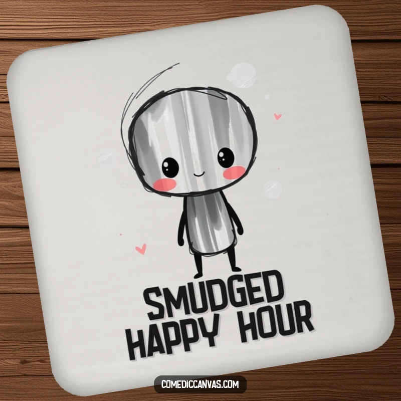 Funny Charcoal Stick Coaster Set featuring a whimsical character smudging artful lines, offering a humorous artistic touch.