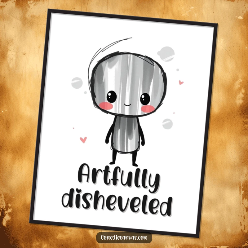 Funny Charcoal Stick Poster showcasing a whimsical character mid-smudge, creating abstract artful lines with a humorous artistic flair.