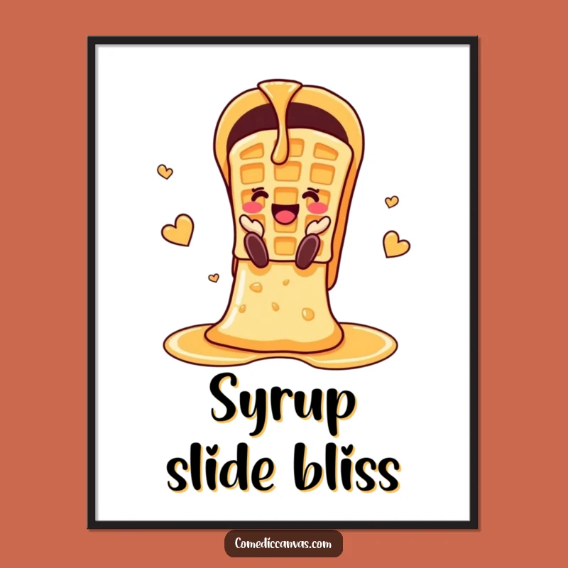 Funny Cheerful Waffle Syrup Slide Poster: Sweet Wall Art for Happy Homes