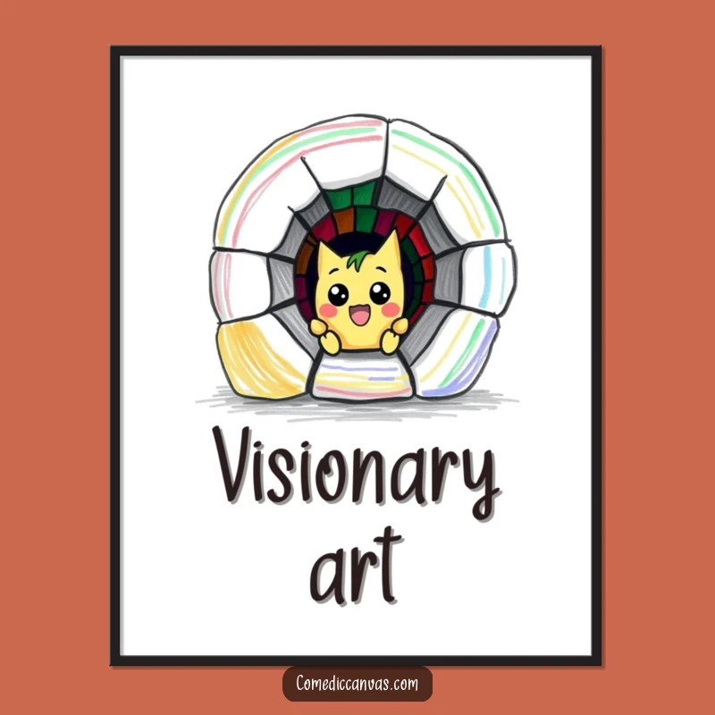 Funny Crayon Escape Poster: Mischievous Artist Drawing Funny Tunnel, Wall Art