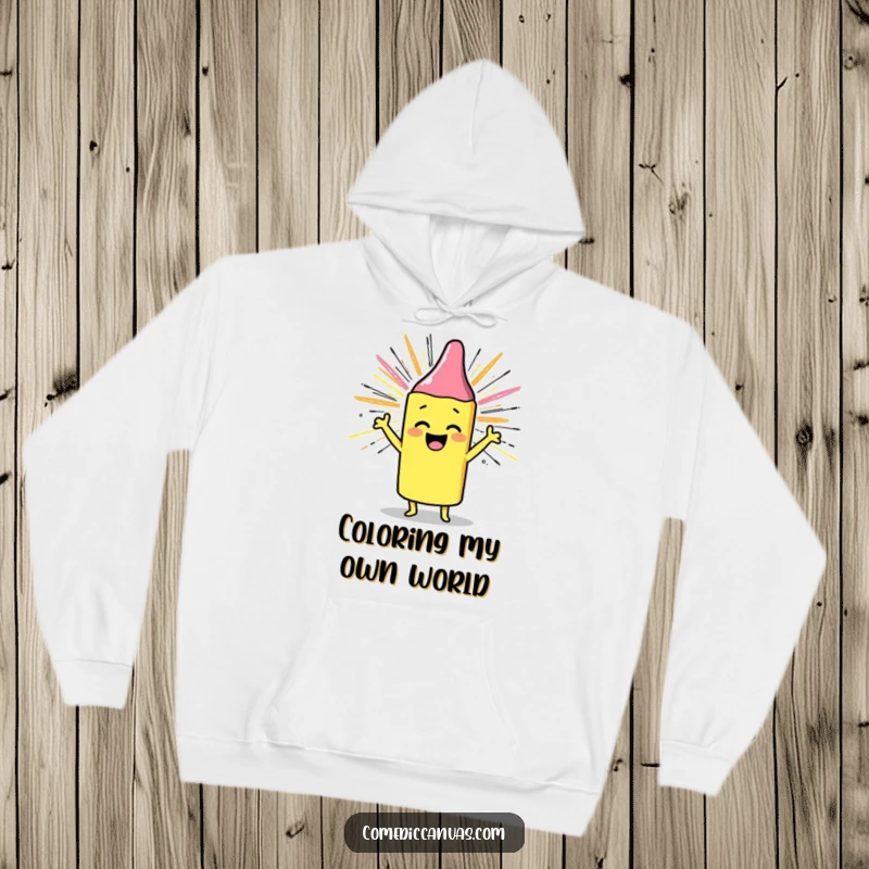 Funny hoodie featuring a cheerful crayon drawing a sunburst with scribbles, ideal for cozying up with happy vibes, a funny gift.