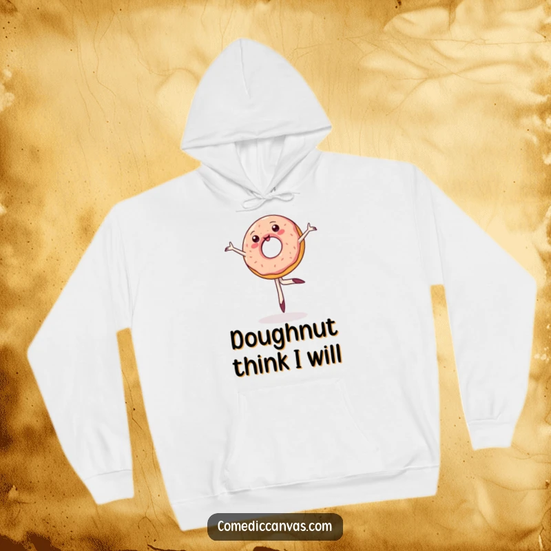 Funny hoodie showcasing a wobbly jelly donut in a hilarious ballet pirouette, radiating pure, doughy joy and a love for performance.
