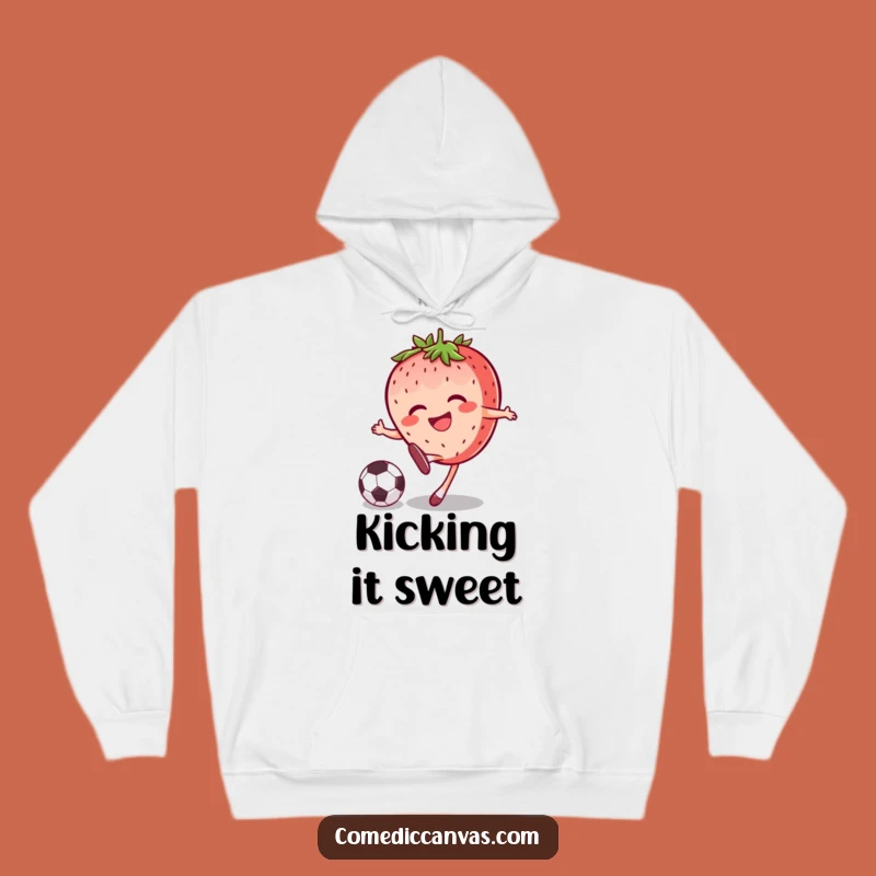Funny Strawberry Soccer Kick Hoodie Cozy Comfort for Football Lovers