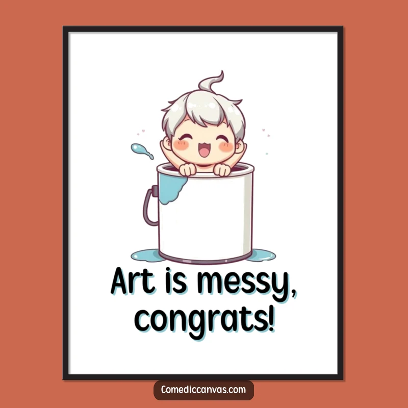 Funny Free Printable Wall Art: Paint Can Character Bursting with Joy Downloadable