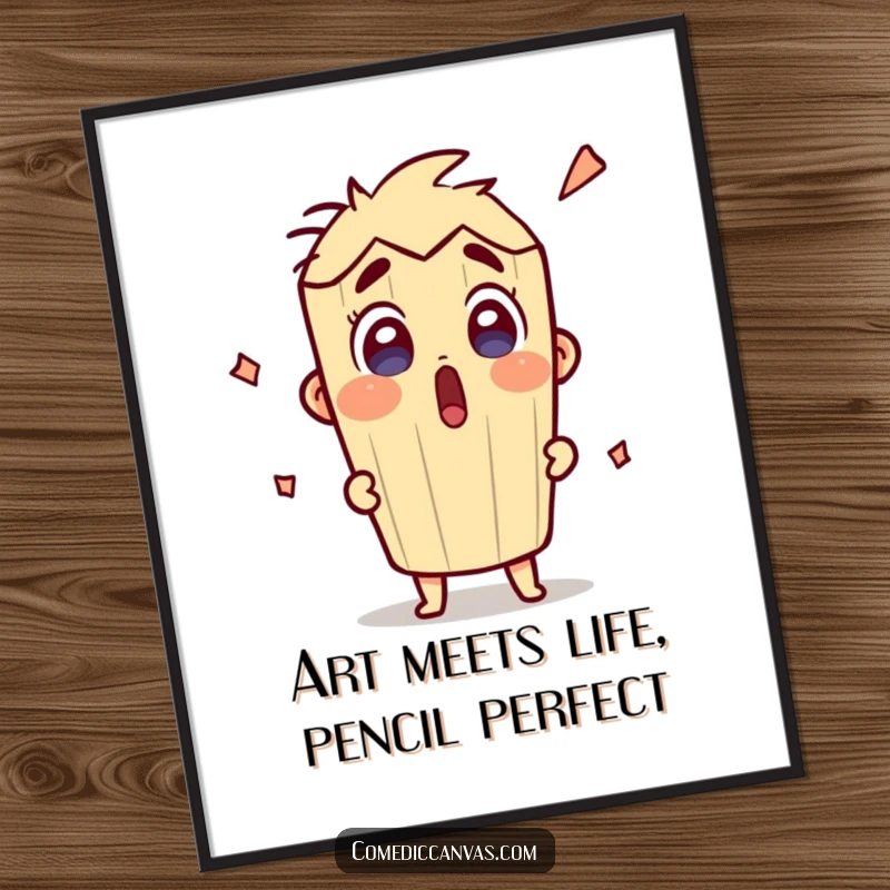 Funny Free Printable Wall Art: A surprised pencil character with an amazed expression, mid-sketch, bringing artistic humor to any room.