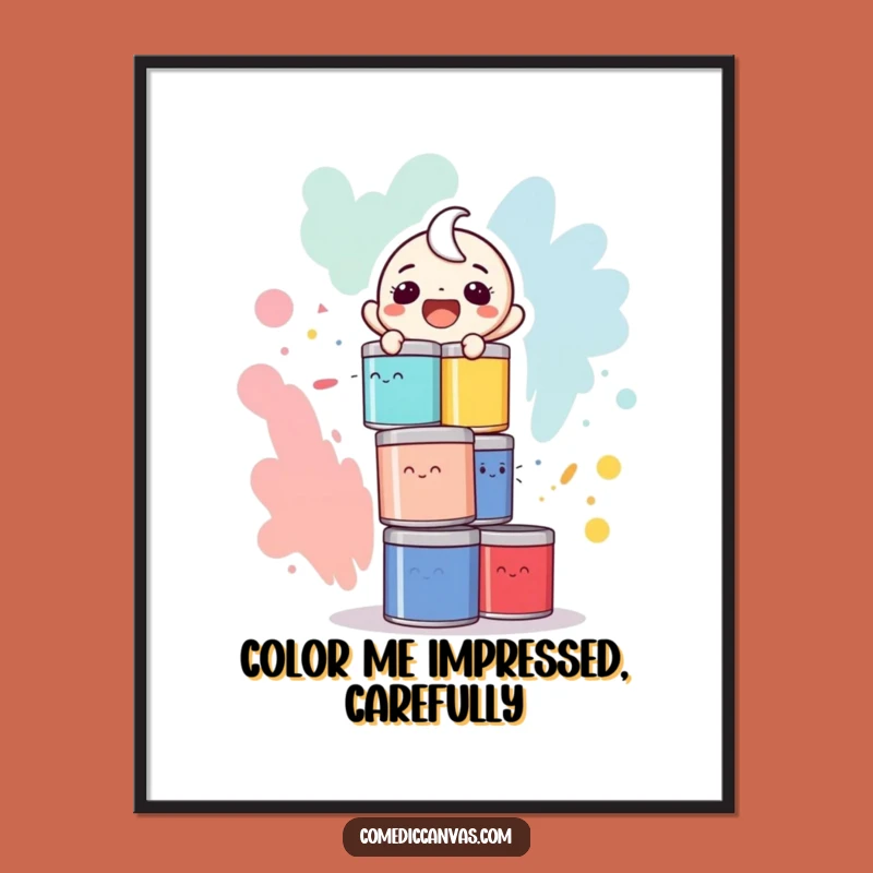 Funny Free Printable Wall Art: Paint Can Tower, Laughing Character, Quirky Decor