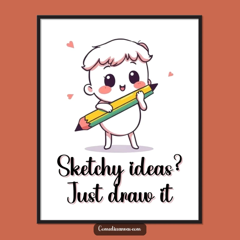 Free Printable Kawaii Pencil Art: Energetic Sketch Funny Wall Decor