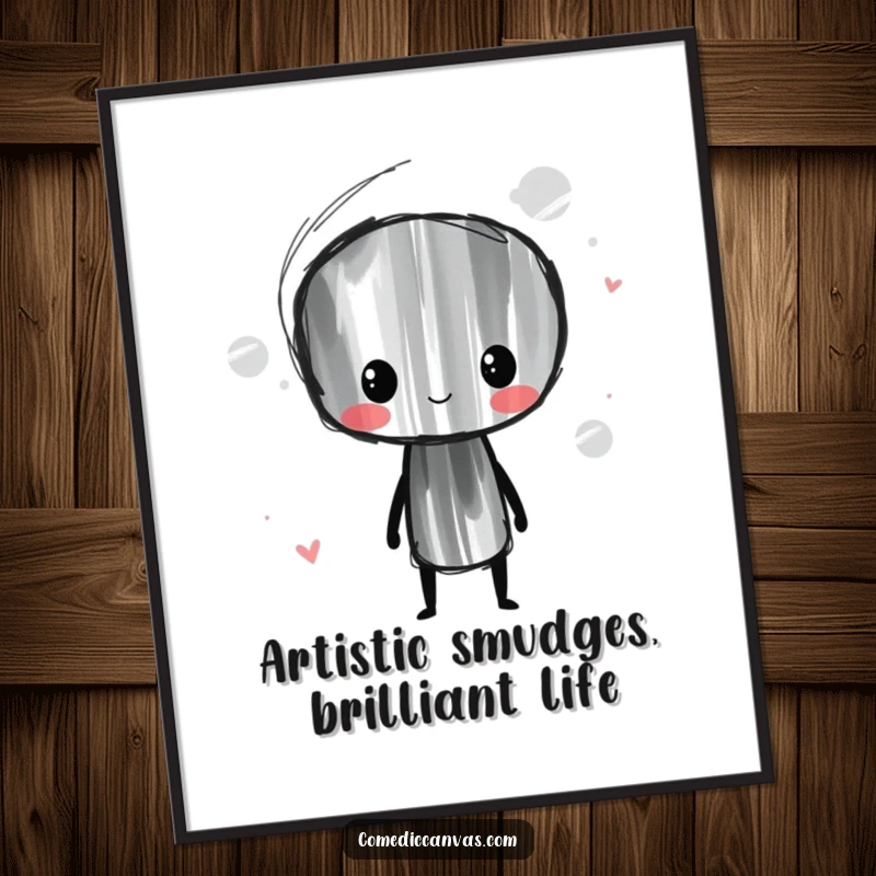 Funny Free Printable Wall Art: Whimsical charcoal stick character artist drawing, smudging lines with a playful, artistic, and humorous vibe.