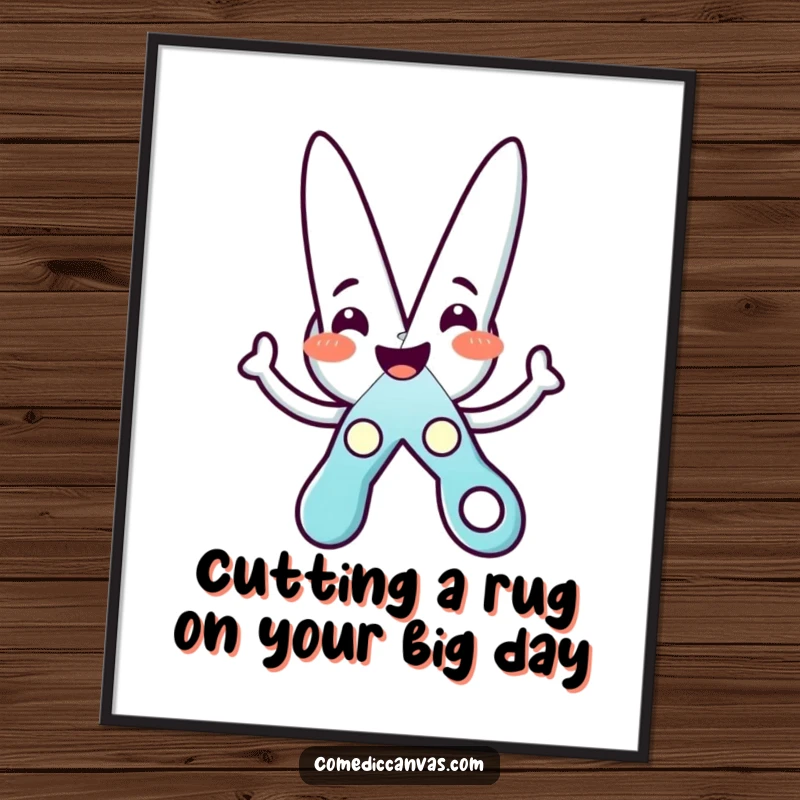 Funny Free Printable Wall Art: A vibrant illustration of a smiling Scissors character meticulously cutting a star shape.