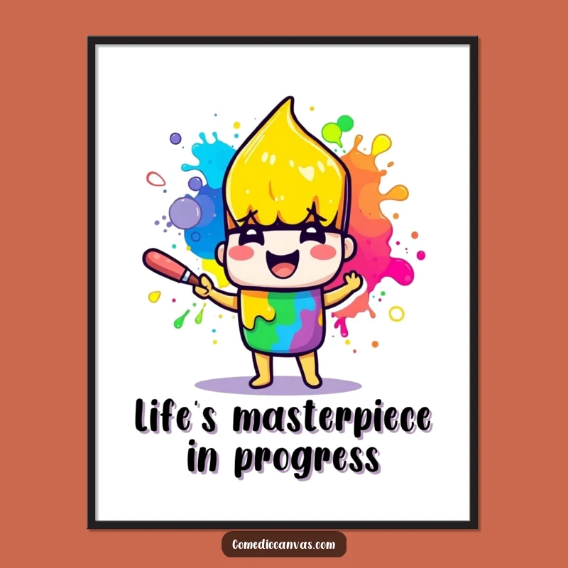Funny Free Printable Wall Art: Artistic Paintbrush Character, Colorful Downloadable Decor