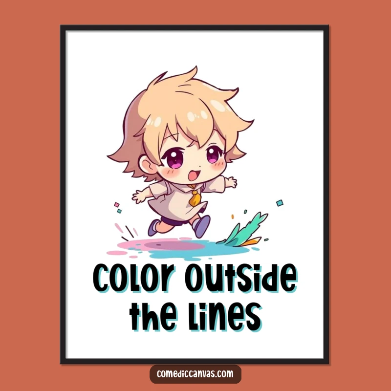 Funny Free Printable Wall Art: Character Chasing Paint Splash Downloadable Decor