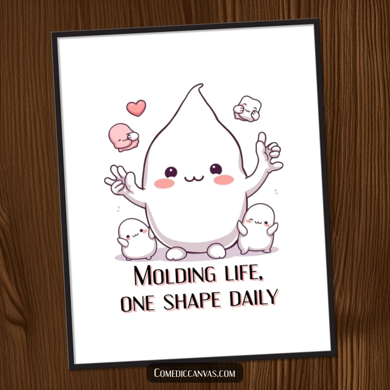 Funny Free Printable Wall Art: A whimsical clay blob character in the process of molding itself into multiple amusing shapes.