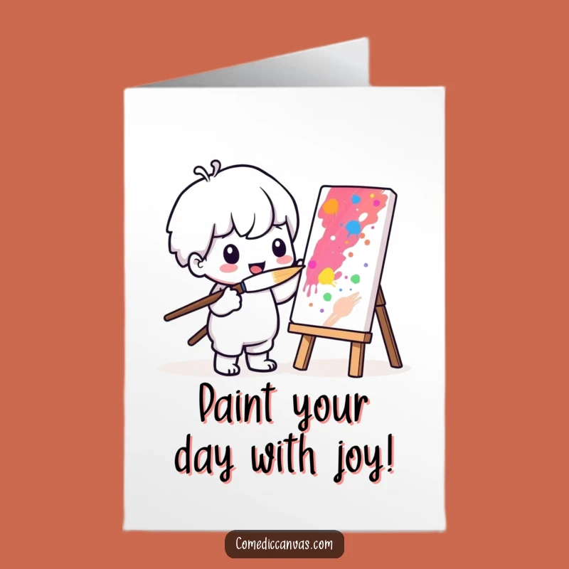 Funny Free Printable Birthday Card: Kawaii Artist, Large Brush, Playful Gift