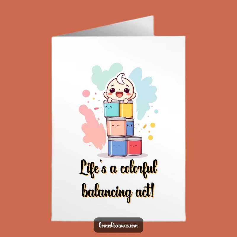 Funny Free Printable Birthday Card: Paint Can Stack, Laughing Character, DIY Joy
