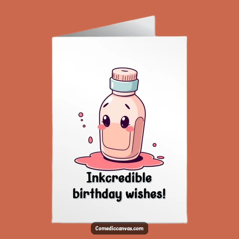 Free Printable Birthday Card: Ink Bottle Character Funny Downloadable Gift