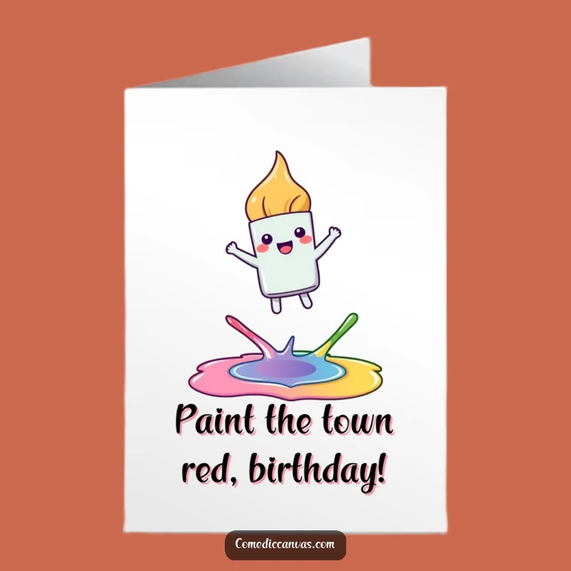 Free Printable Kawaii Birthday Card: Joyful Paintbrush Art Humor Downloadable