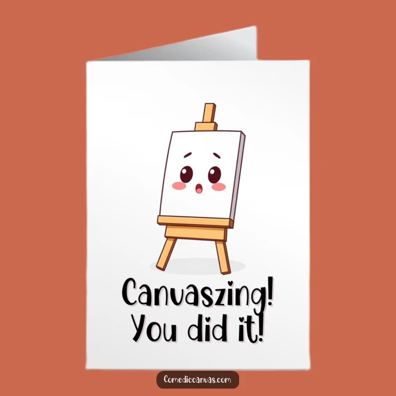 Free Printable Kawaii Congrats Card: Surprised Easel Art Success Humor Downloadable