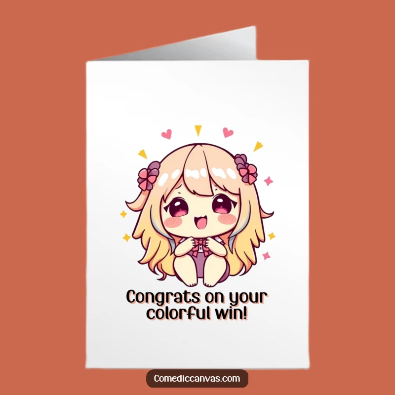 Free Printable Congrats Card: Kawaii Palette Mixing Success, Art Gift