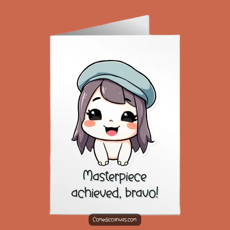 Free Printable Congrats Card: Wacky Beret Artist Character Humorous Download
