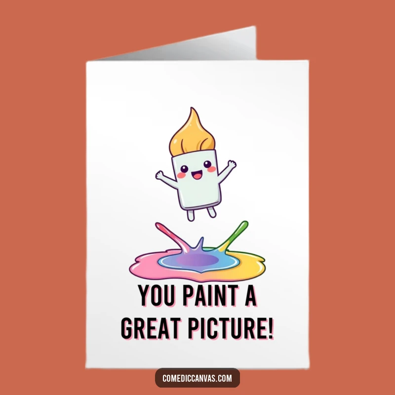 Free Printable Kawaii Congrats Card: Joyful Paintbrush Art Success Humor Downloadable