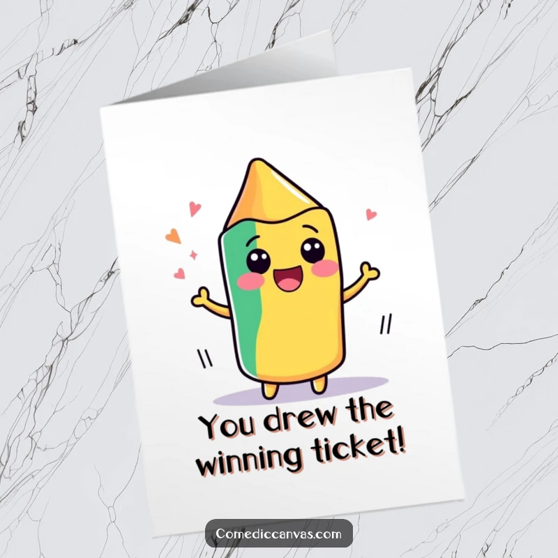 Funny Free Printable Congratulations Card: A delighted kawaii crayon energetically draws, symbolizing artistic success and creative joy.