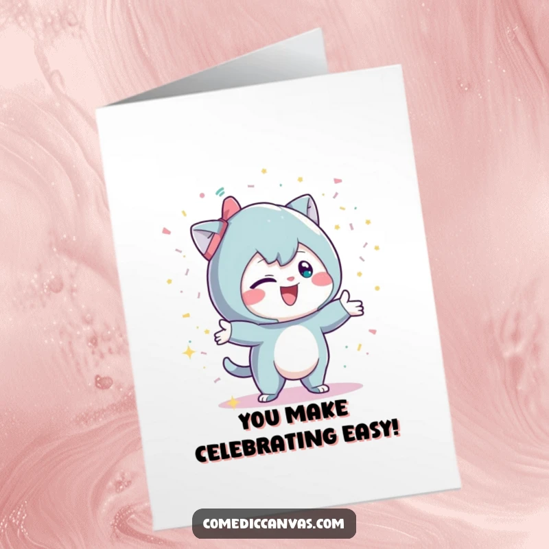 Funny Free Printable Congrats Card: Playful character showering confetti, celebrating a wonderful accomplishment.