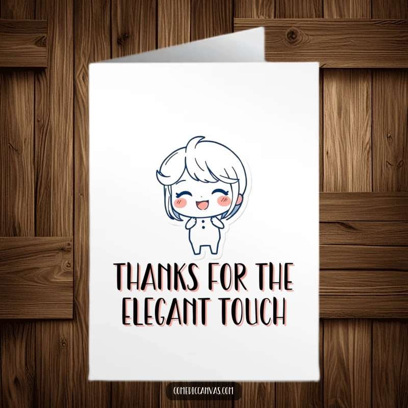 Funny Free Printable Thank You Card: Elegant ink pen character drawing flowing lines, conveying thanks with a sophisticated and humorous touch.