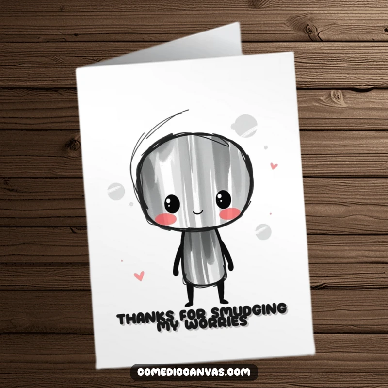 Funny Free Printable Thank You Card: Charcoal stick figure artist creating messy art, conveying thanks with a playful smudge.