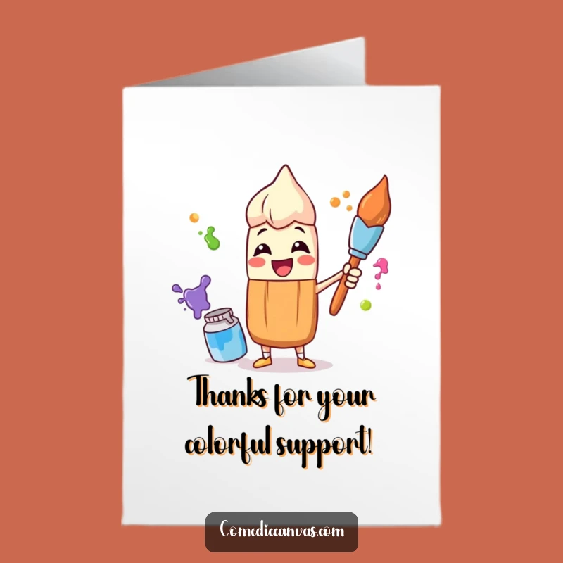 Free Printable Thank You Card: Juggling Paintbrush Character Grateful Downloadable Gift